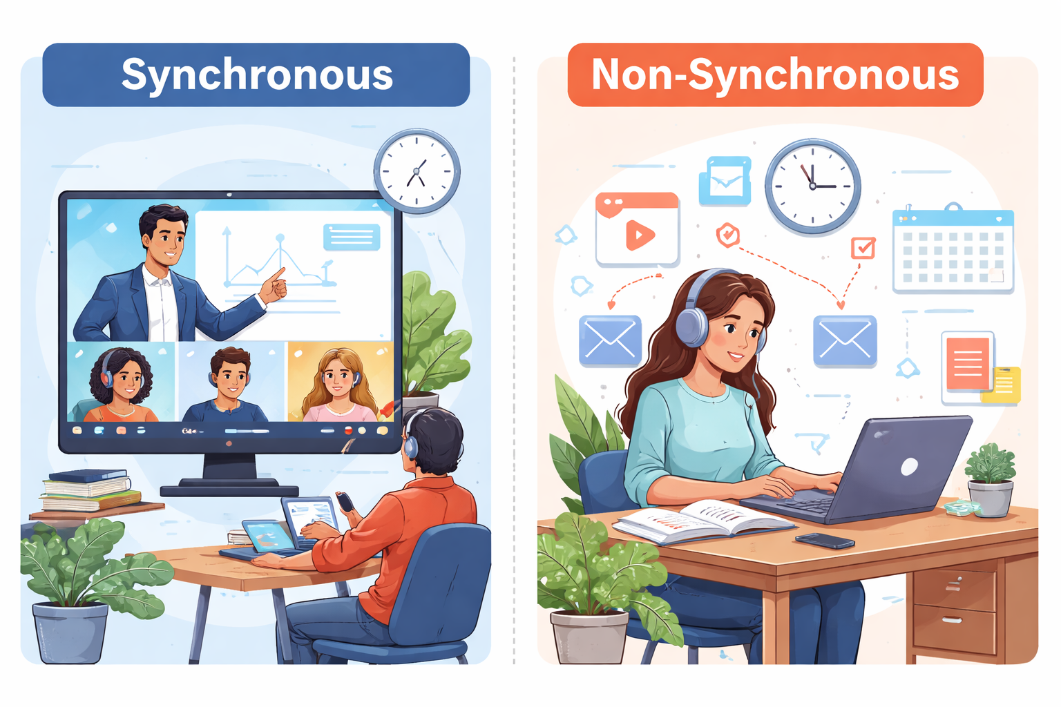 Synchronous vs Asynchronous communication diagram